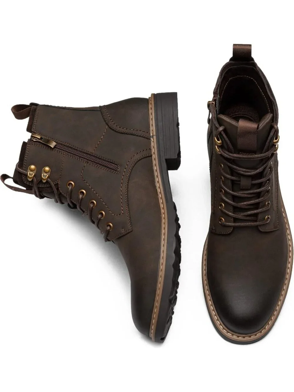 Men's Brown Boot Motorcycle Casual Boots for Men Zipper Fashion Chukka Boot